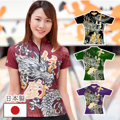 【ladycat】【 日本製 】 十柱戯柄　ポロシャツ ＆ ジップポロ  / レディース / ボウリングウェア / メール便可